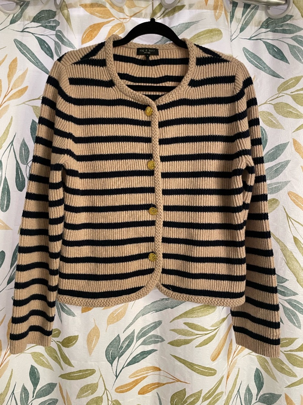 rag & bone Dee Striped Wool Blend Cardigan Gold Buttons Size Large